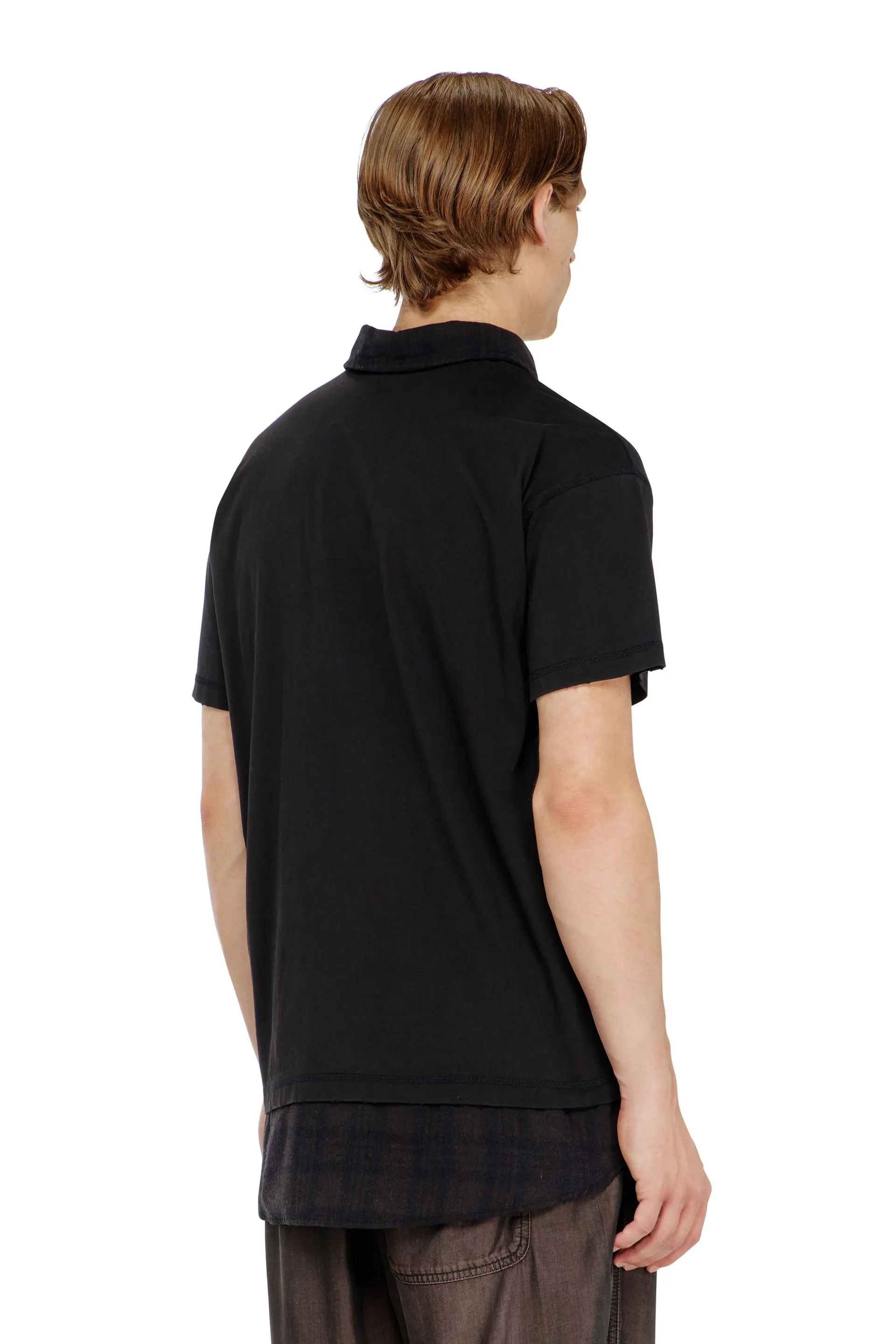 Jersey polo shirt with check flannel trims