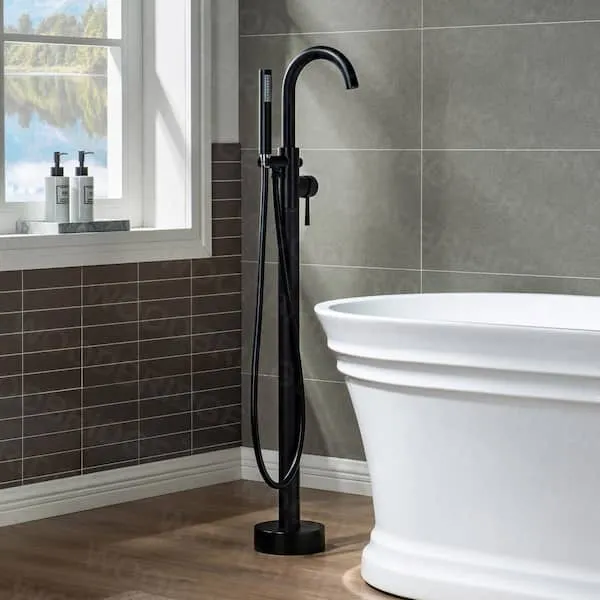 Florence Single-​Handle Freestanding Tub Faucet with Hand Shower in Matte Black