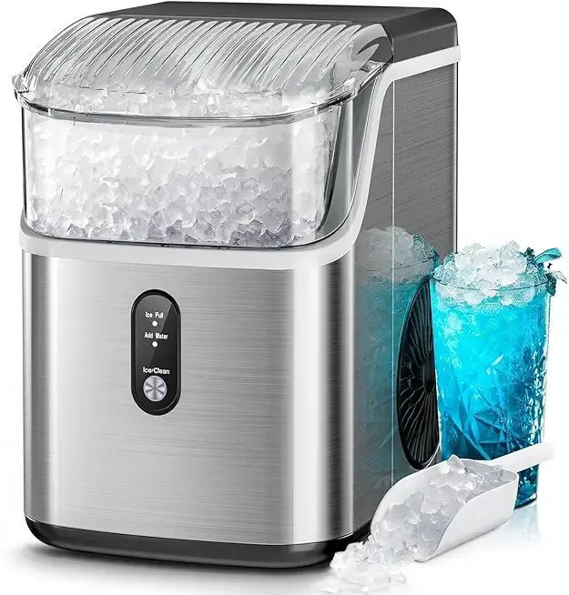 Kismile Nugget Ice Makers Countertop,Portable Ice Machine with Crushed Ice, 35lbs/Day,Self-Cleaning,One-Click Operation for Home Use(Silver)