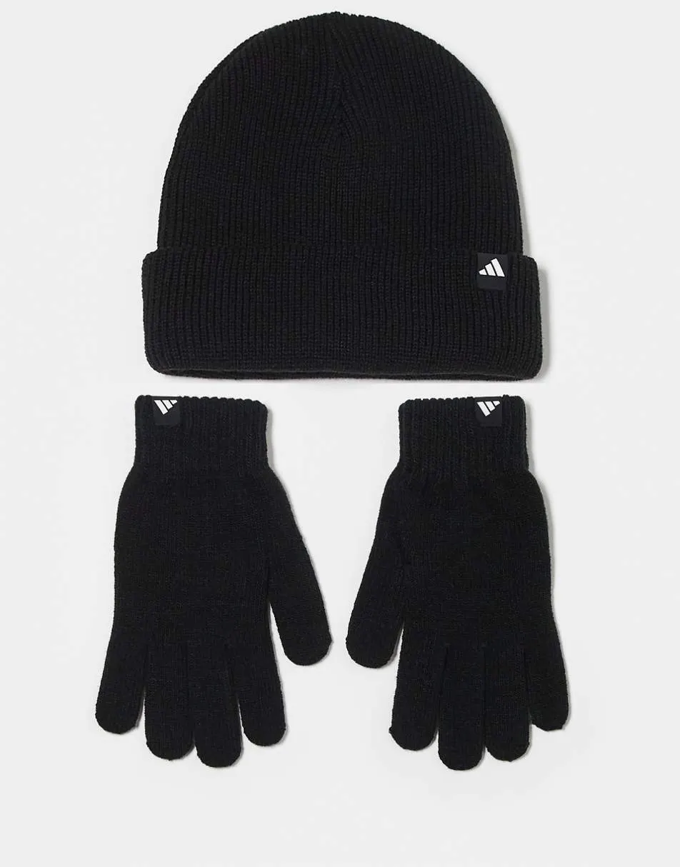 adidas Training glove and beanie gift set in black