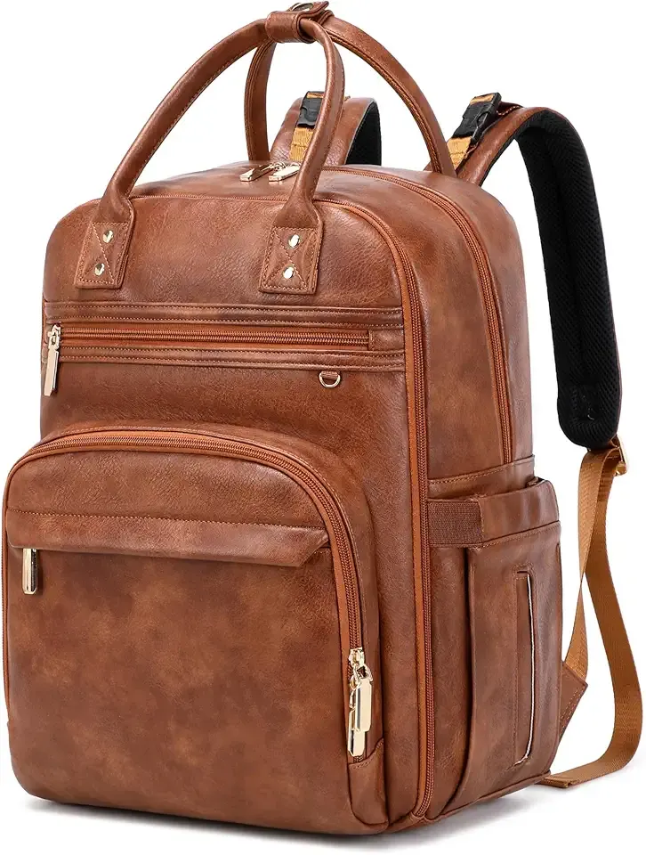 LORADI 18 Pockets Large Diaper Bag Backpack with 4 Insulated Pockets and Stroller Clips, Baby Shower Essentials (Brown, Large)