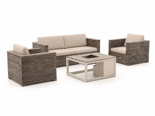 ROUGH-C/Cosiraw stoel-bank loungeset met vuurtafel 4-delig
