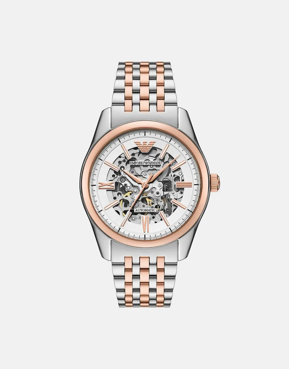 Emporio Armani Men's automatic two-tone stainless steel watch in silver