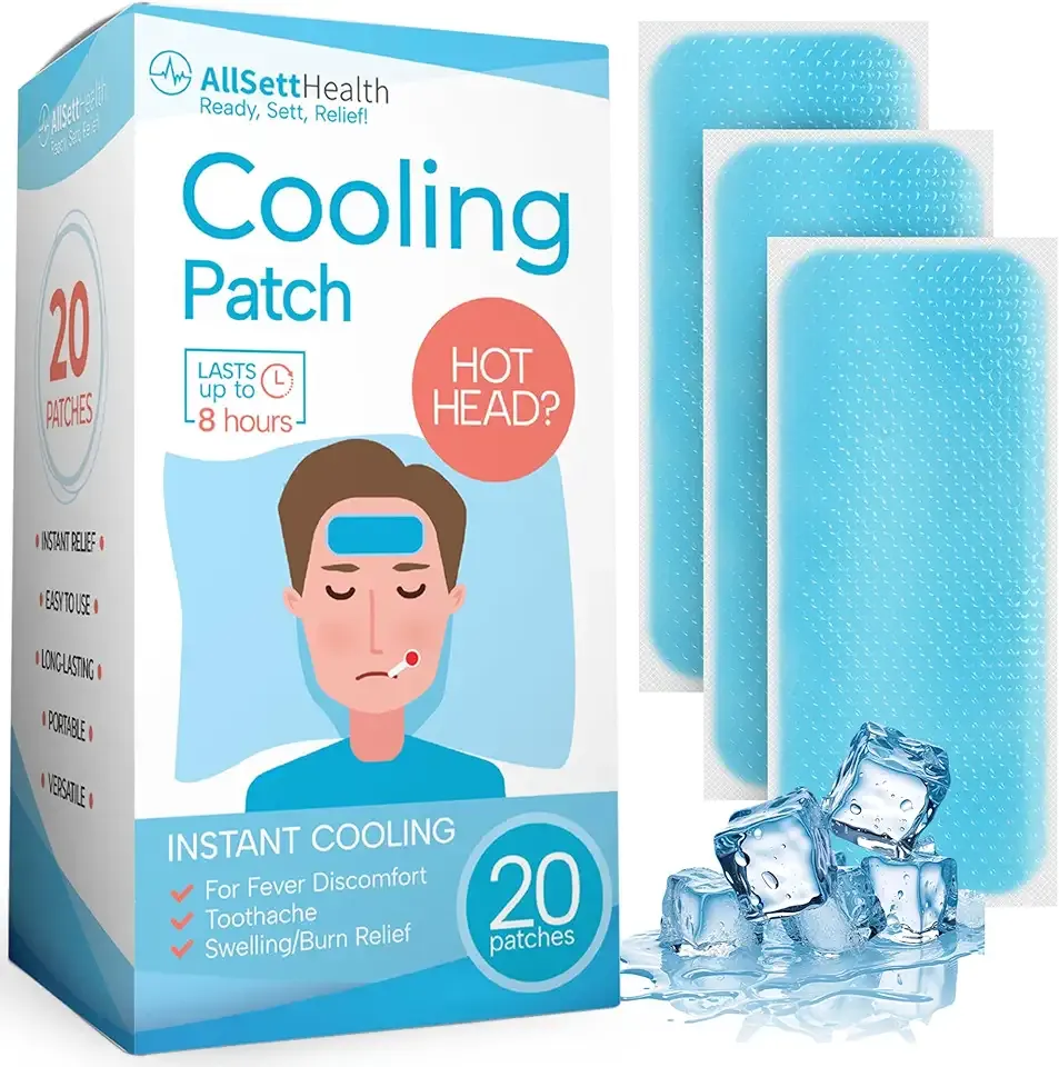 Cooling Patches for Fever, Natural Headache and Migraine Relief, (20 Pack) Soft Gel Sheets, Fever Patch for Kids, Tension/Sinus, Headache Relief Prevention
