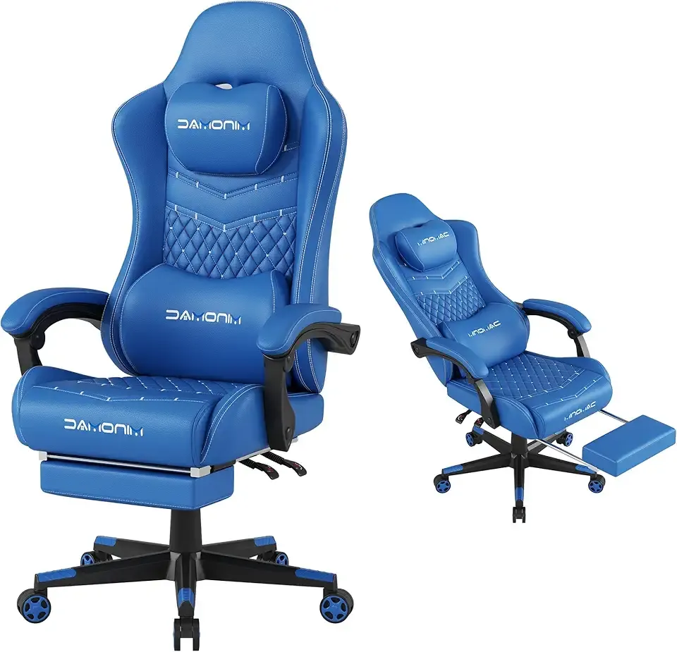 Gaming Chair, 400 lbs Adult Chair, High Back Computer Chair with Footrest and Linked Armrests, Office Video Game Chair with Lumbar Support (Blue)