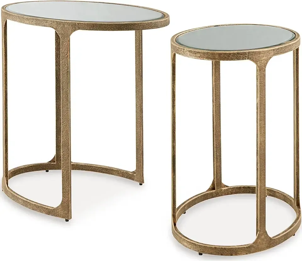 Signature Design by Ashley Irmaleigh Classic Nesting Accent Table Set with Mirrored Tabletops, Set of 2, Metallic
