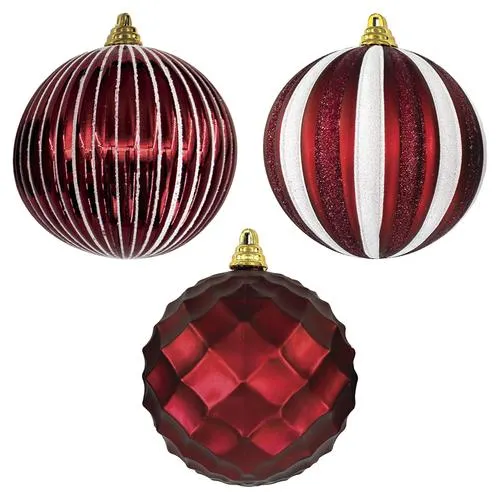 Enchanted Forest® 140mm Dark Red Mixed Texture Shatterproof Ornaments - 3 Pack