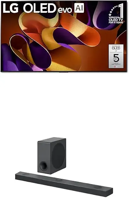 LG 77-Inch Class OLED evo G4 Series Smart TV 4K Processor Flat Screen with Alexa Built-in (OLED77G4WUA, 2024)LG Sound Bar and Wireless Subwoofer S90QY - 5.1.3 Channel, 570 Watts Output, Black