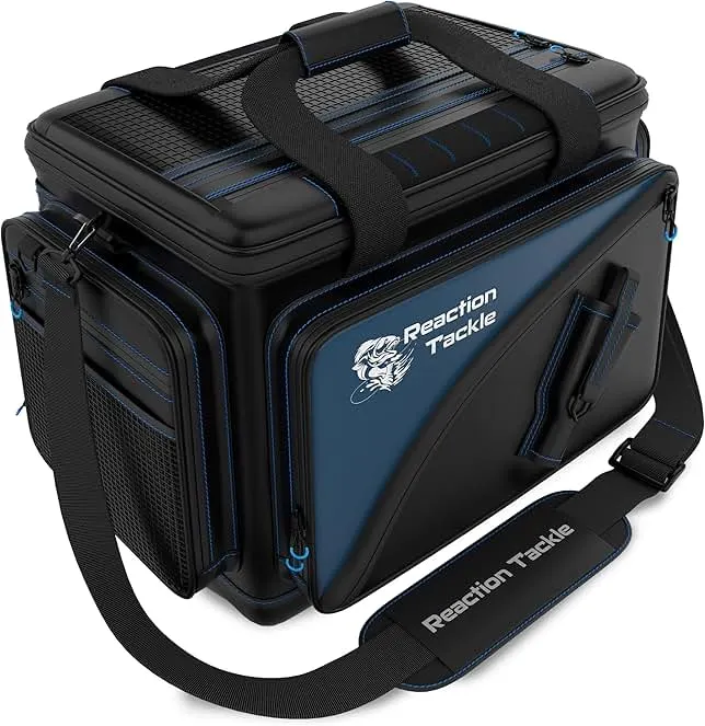 Reaction Tackle Fishing Tackle Bag – Salt Water Resistant Fishing Bag, 1000D PVC Waterproof Material, Tackle Box Organizer with Dividers for 3600 or 3700 Trays
