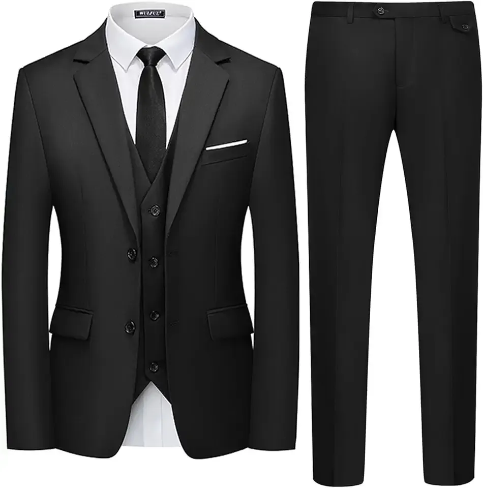 Men's 3 Piece Slim Fit Suit Set Two Button Blazer Jacket Vest Pants Tuxedo Set for Party, Wedding and Business