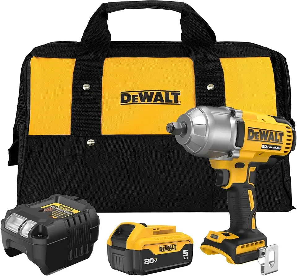 20V MAX Cordless Impact Wrench with Hog Ring Anvil, Brushless High Torque 1/2 Impact Gun, 4-Mode Speed, Includes Battery, Charger and Kit Bag (DCF900P1)