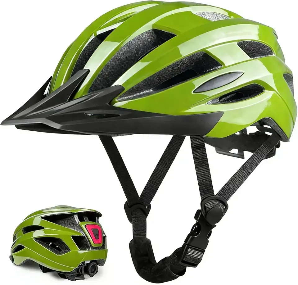 Bike Helmet for Adult Women Men with USB Rechargeable Rear Light, Detachable Sun Visor, Adjustable Dial,Fits 56-62cm, CPSC Safety Certified Bicycle Helmet (Green)