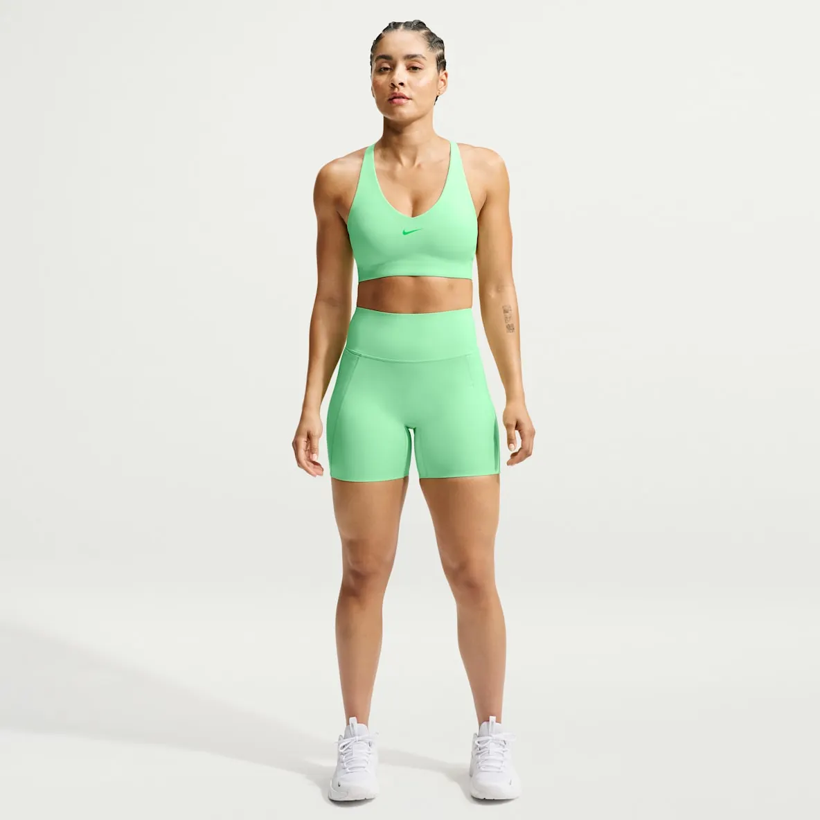 Sykkelshorts med høyt liv uten søm foran til dame (13 cm)