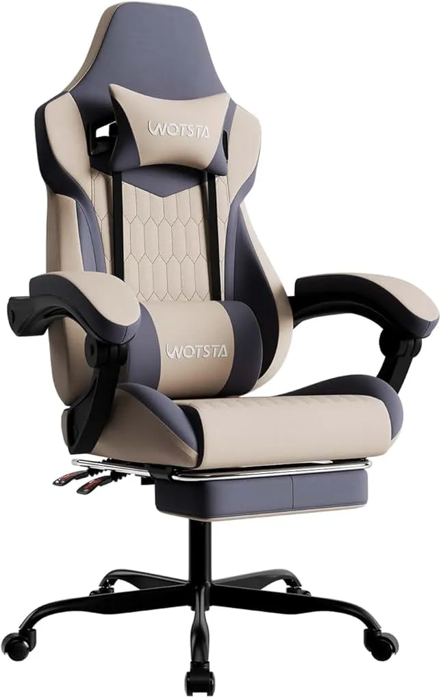 WOTSTA Gaming Chair with Footrest, High Back Gaming Chairs Leather Ergonomic Gamer Chair with Adjustable Headrest Lumbar Suppo…