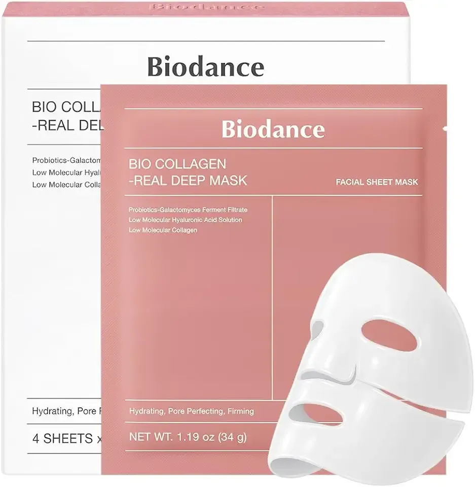 BIODANCE Bio-Collagen Real Deep Mask, Hydrating Overnight Hydrogel Mask, Pore Minimizing, Elasticity, Plumping Improvement, Korean Skincare, Stocking Stuffers for Teen Girls | 1.19oz(34g) x 4ea
