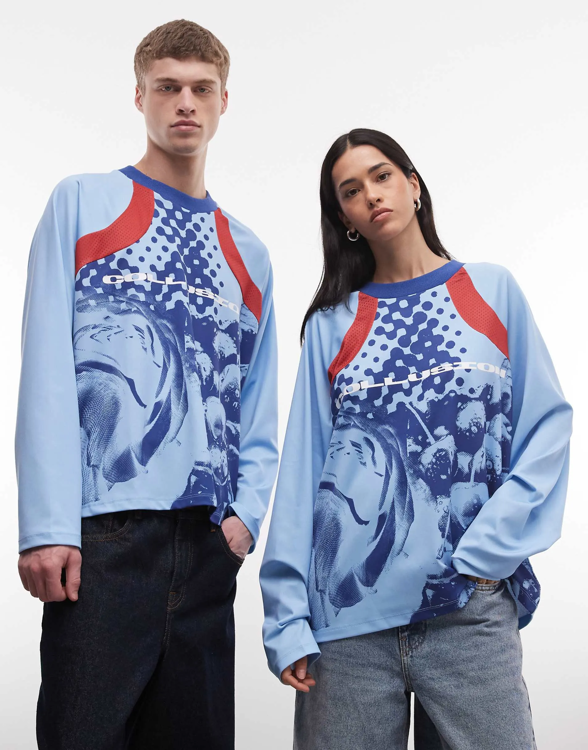 COLLUSION Unisex football t-shirt in blue