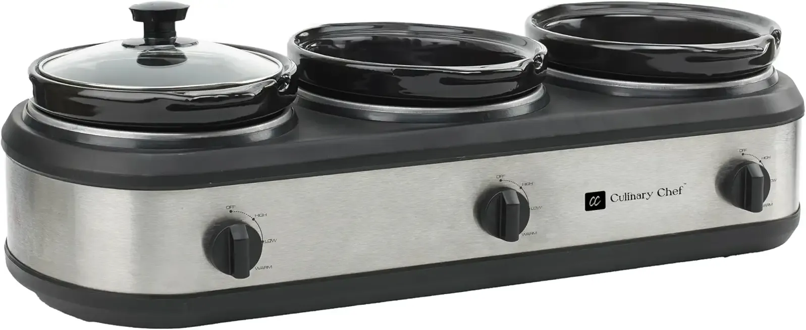 CULINARY CHEF, Triple Slow Cooker, Buffet Server 3 Pot, Food Warmer - Stainless