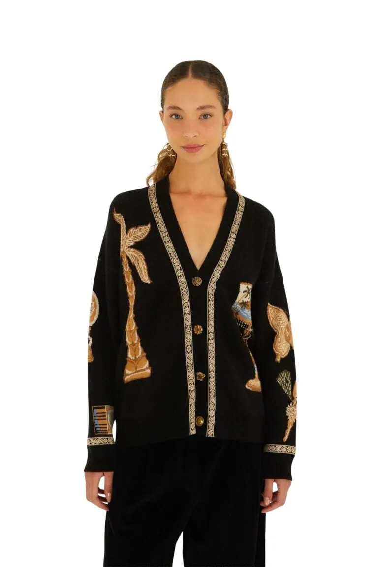 Vintage Sourvenirs Buttoned Knit Cardigan - Sort