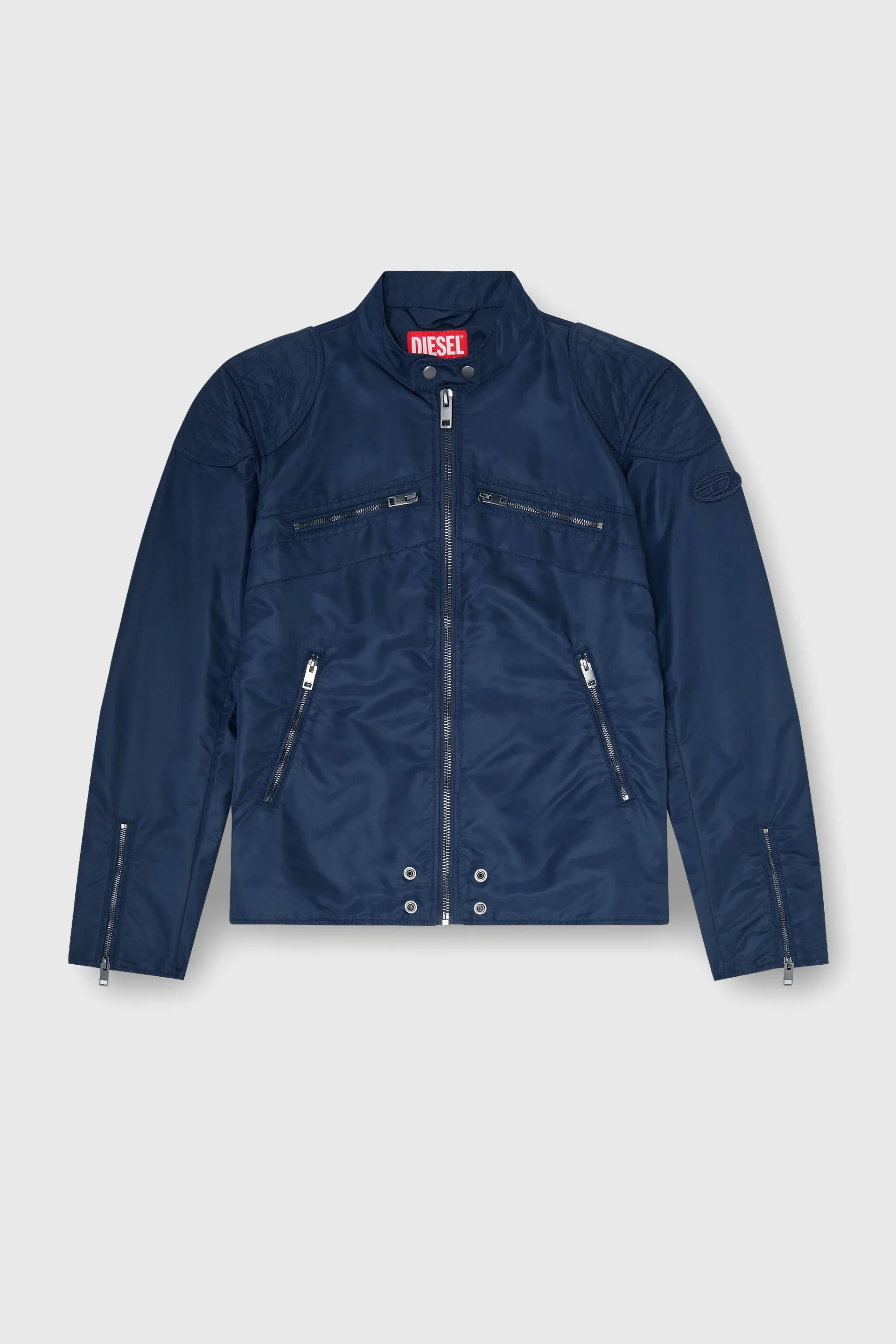 Nylon jacket with quilted shoulders and zip pockets