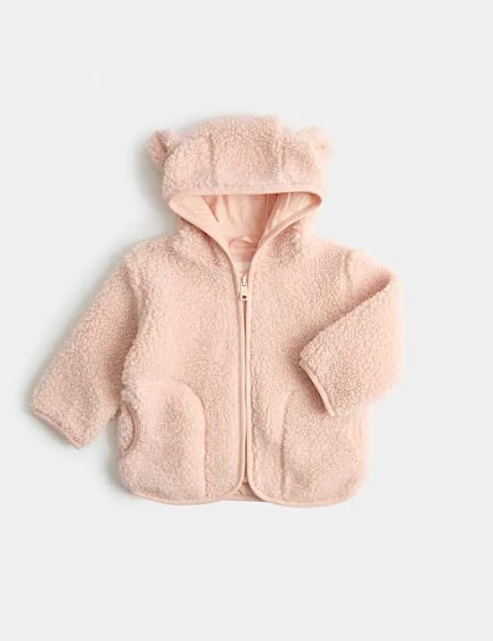 Jacke aus Teddy-Fleece mit Kapuze und Ohren (0–4 Jahre)