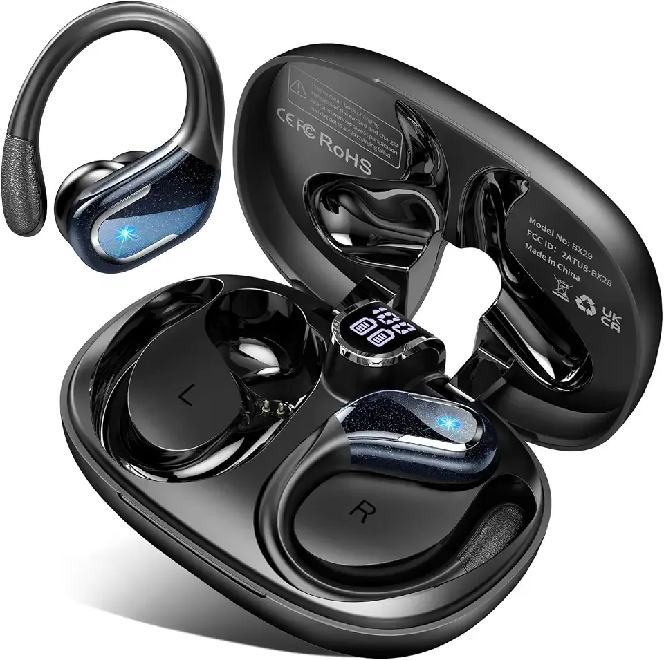 Wireless Earbuds, 75hrs Bluetooth 5.4 Headphone Sport, 2026 Bluetooth Earbuds Deep Bass Over Ear Buds with Earhooks, ENC Noise Cancelling Earphone Mic, IP7 Waterproof for Workout/Running/Gym