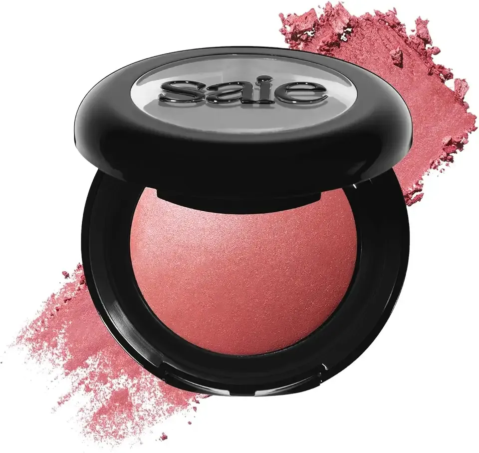 Saie SuperSuede Baked Blush - Talc-Free Powder Blush for Cheeks Infused with Hyaluronic Acid, Glycerin + Squalane - Hydrating Face Makeup for a Natural, Diffused Flush of Color - Mia (0.1 Ounce)
