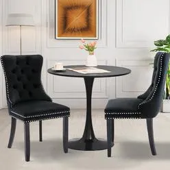 SoarTalent 3-Pieces 31.5"" Round Dining Table Set for 2, Black Dining Table & Velvet...