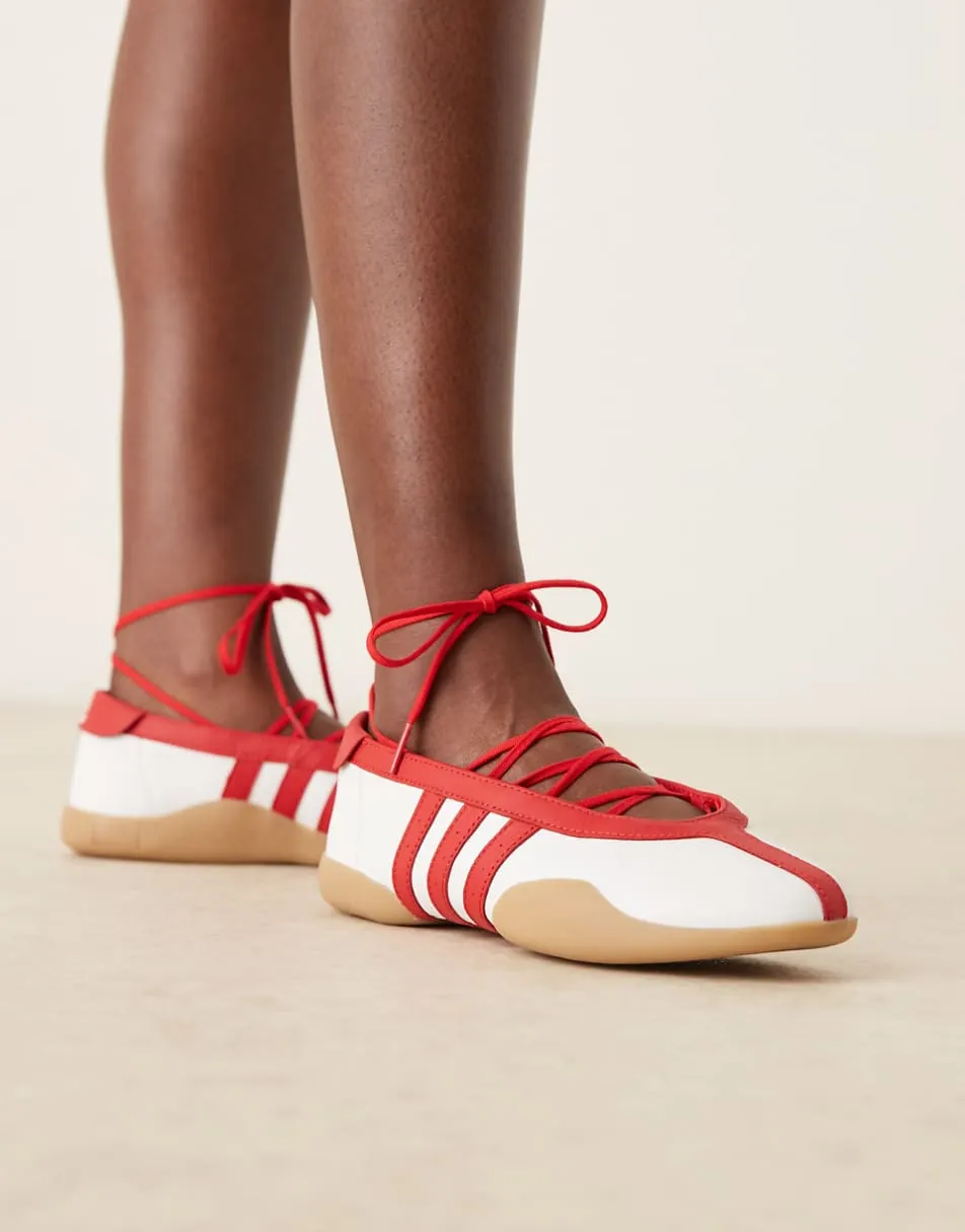 adidas Originals Taekwondo Mei ballet flats in white and red with gum sole
