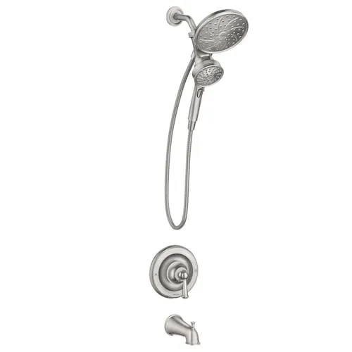 Brecklyn Single Handle 6-Spray Bathtub Shower Faucet with Magnetix Rain Shower Head Combo in Spot Resist Brushed Nickel