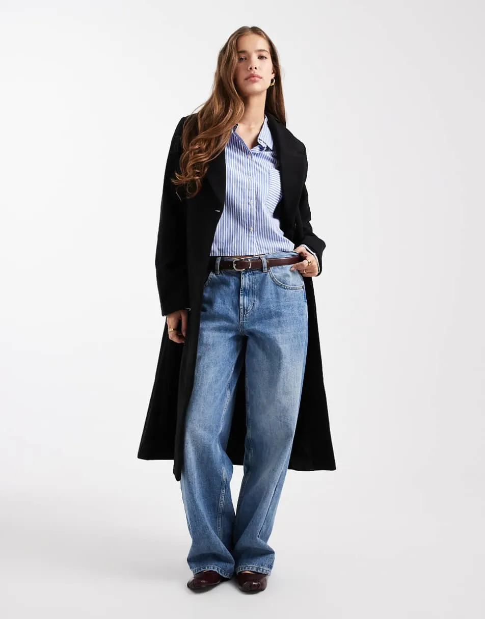 Mango Teen tailored maxi coat in black