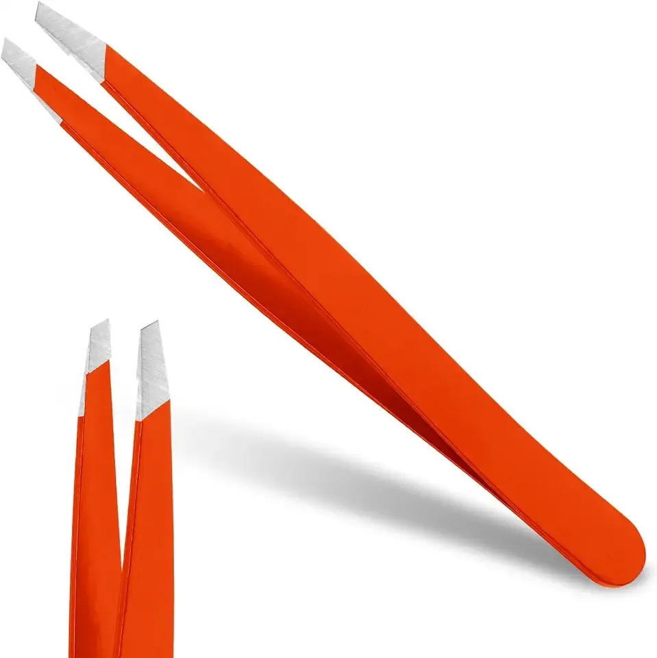 Tweezers for Eyebrows - Slant Tweezers for Women Facial Hair High Precision Tweezer for Men Women Fine Hair Removal and Eyebrow Shaping (Red)