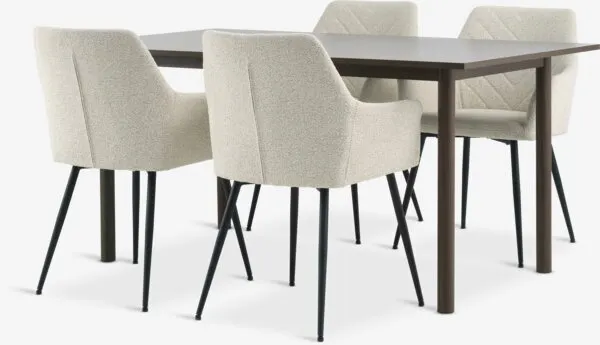ALSTED + PURHUS ALSTED L160 tafel donker eiken + 4 PURHUS stoelen gebroken w