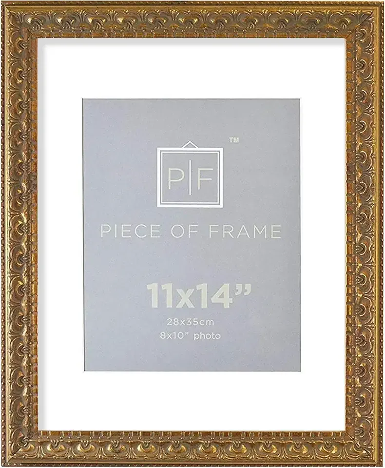 Golden State Art, 11x14 Ornate Finish Photo Frame, with White Mat for 8x10 Picture & Real Glass, Color: Bronze