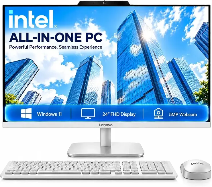 Lenovo 24" FHD All-in-One Desktop Computer for Office & Home, Intel Processor, 16GB RAM, 256GB SSD, HDMI, WiFi 6, Business AIO, Bluetooth 5.2, Wireless KB & Mouse, Windows 11 Pro