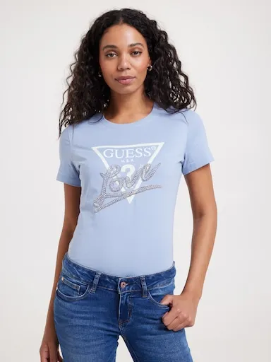 Guess Love Triangle Tee In Nimbus Blue