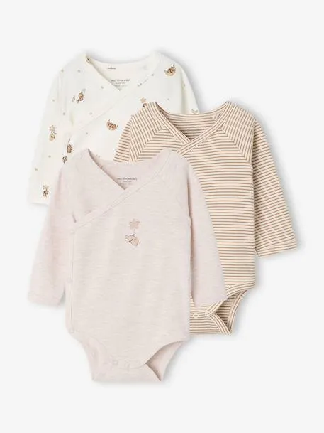 Lot de 3 bodies naissance manches longues - cappuccino