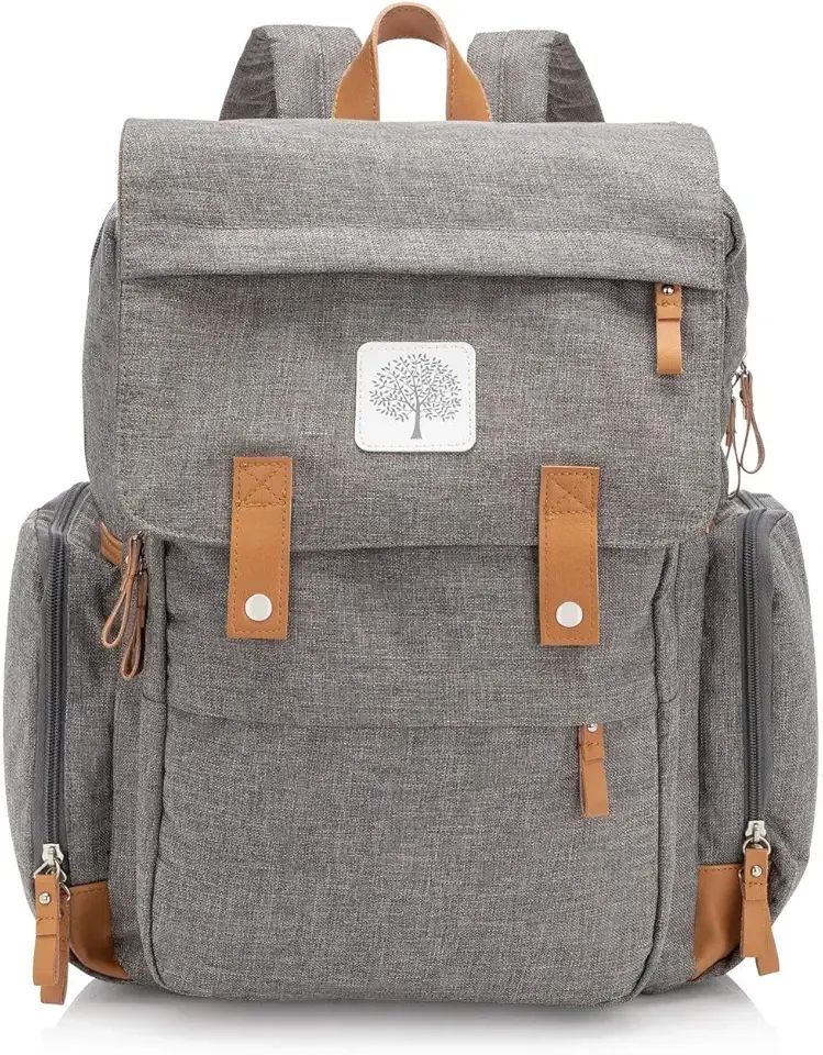 Parker Baby Co. Diaper Backpack - Large Diaper Bag with Insulated Pockets, Stroller Straps and Changing Pad -Birch Bag - Gray