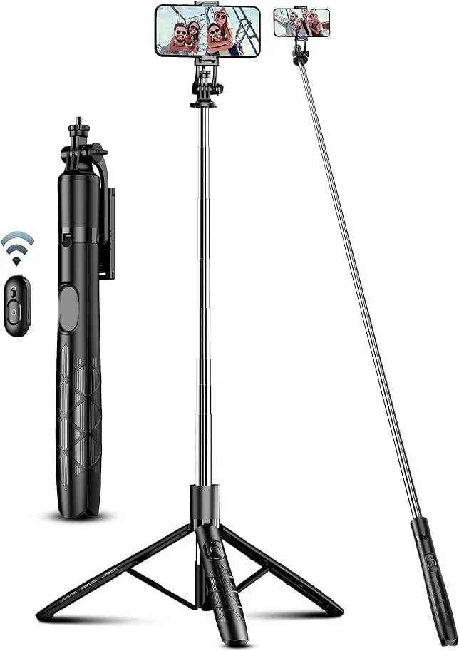 71" Phone Tripod & Selfie Stick, All in One Extendable Cell Phone Tripod with Wireless Remote, Tripods Stand for iPhone & Travel Selfie Stick 360° Rotati…