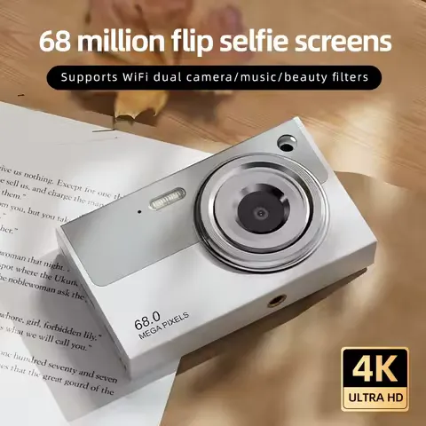 Lenovo 68MP 4K WiFi Digital Camera CCD Auto Focus Portable Mini Selfie Vlogging Camera Dual Lens Point for Student Travel