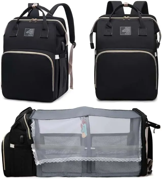 houscly Diaper Bag Backpack with Changing Station, 25L Large Capacity | Multifunction baby bag, baby registry search, baby girl newborn essentials must haves, baby shower gifts, black