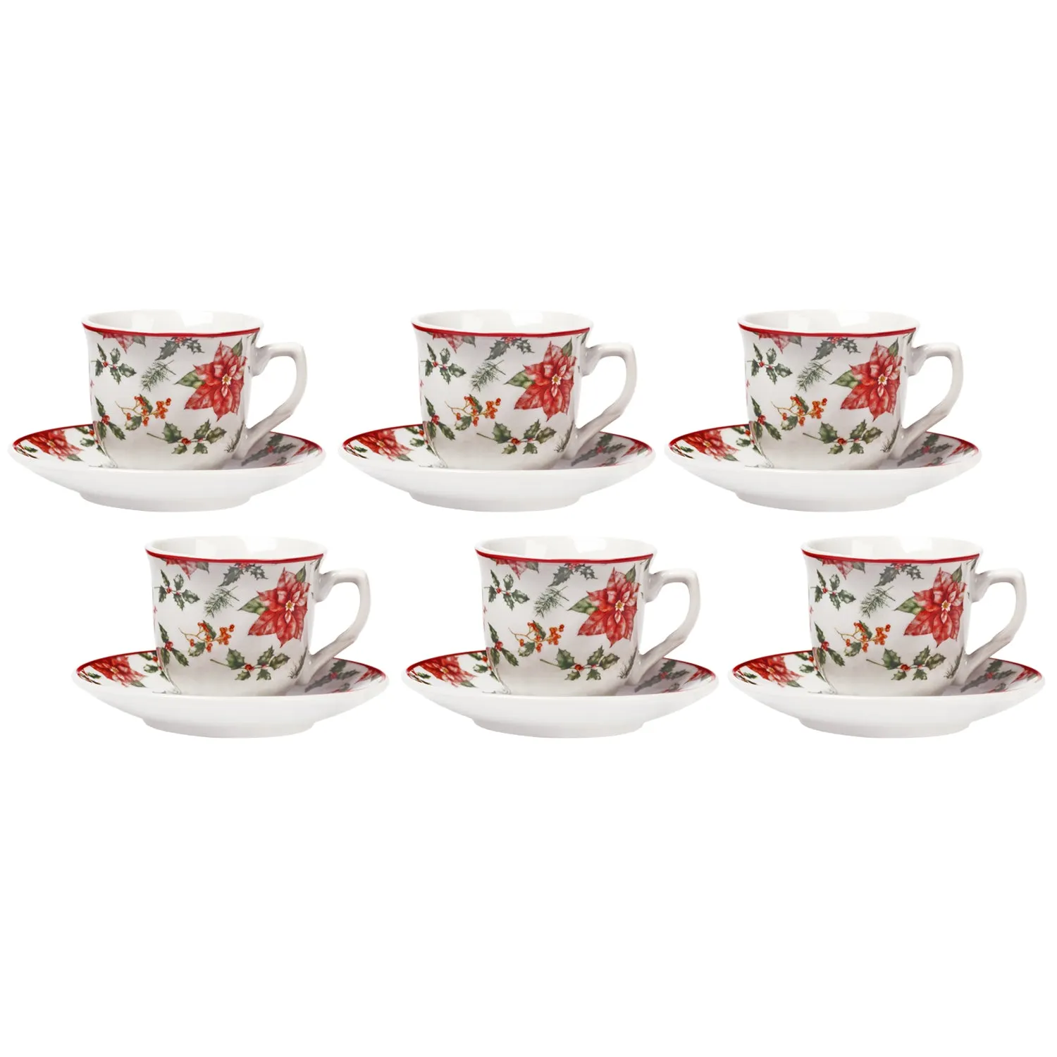 Servizio da caffè in Porcellana 6 tazzine con piattini Christmas Blossoms