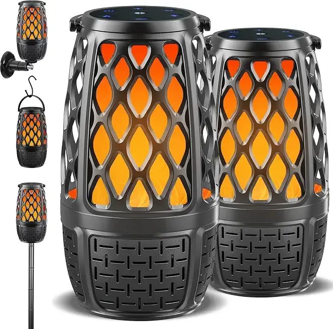 Upgraded Outdoor Bluetooth Speakers with Lights, IPX6 Waterproof Flame Atmosphere Outdoor Speaker, Auto-Pairing Multi-Sync up to 100 Speakers, Cool Tech Gadget Gifts for Men Women, Patio Garden Party