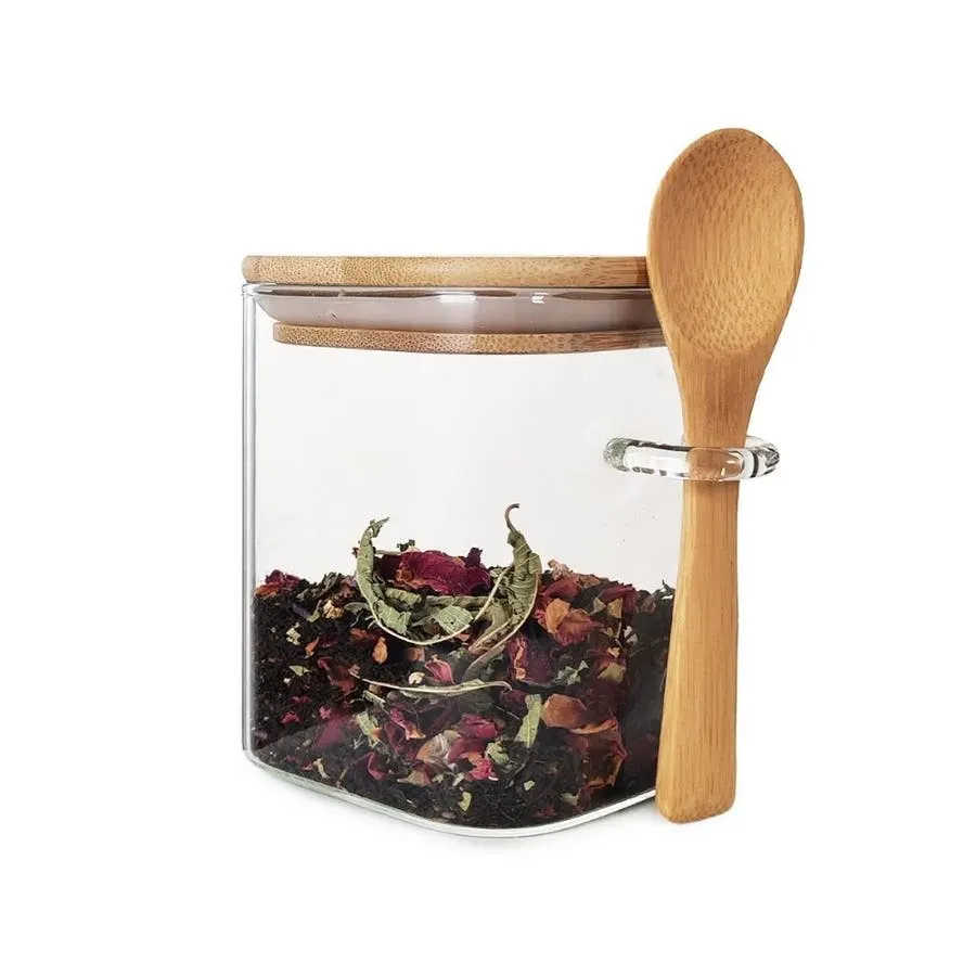 Frasco de Vidrio Cuadrado Otten SY-SS1010 900 ml Tapa Bambú con Cuchara 10x1...