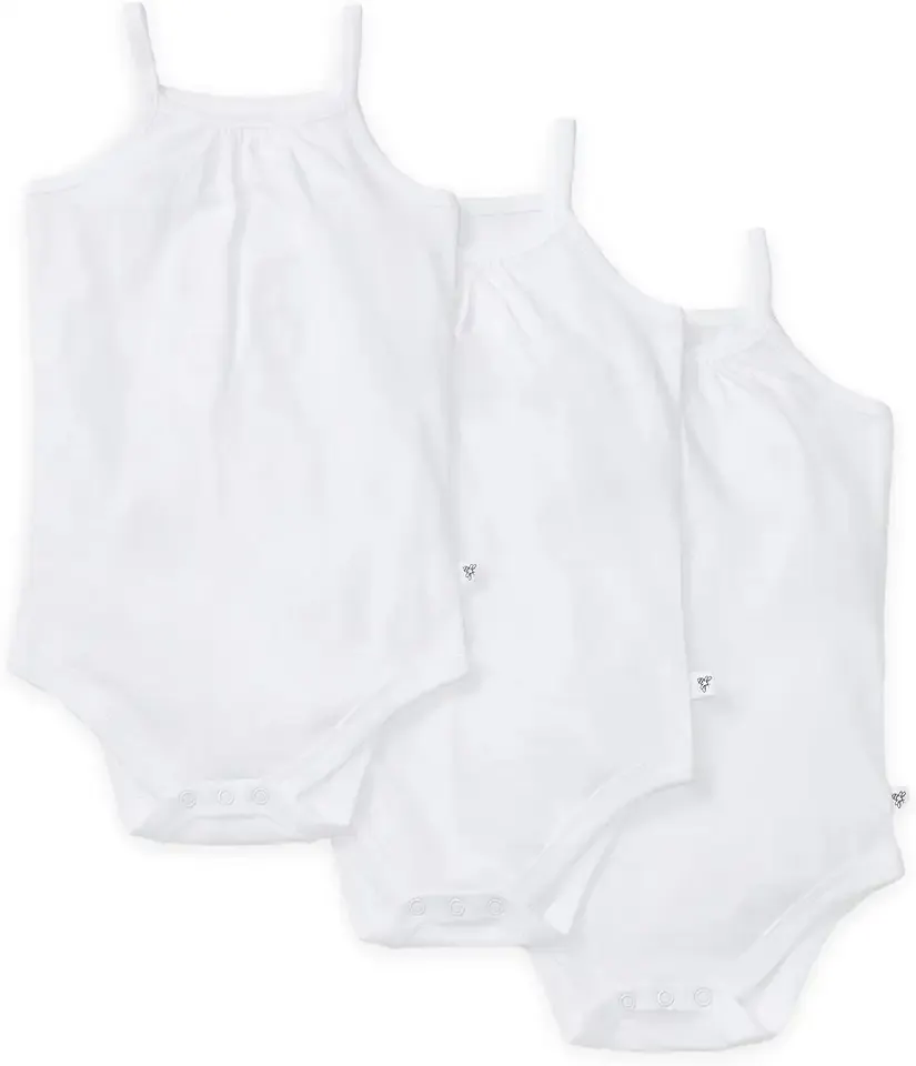 Baby Girls' One-Piece Organic Cotton Camisole Bodysuits, 3-Pack