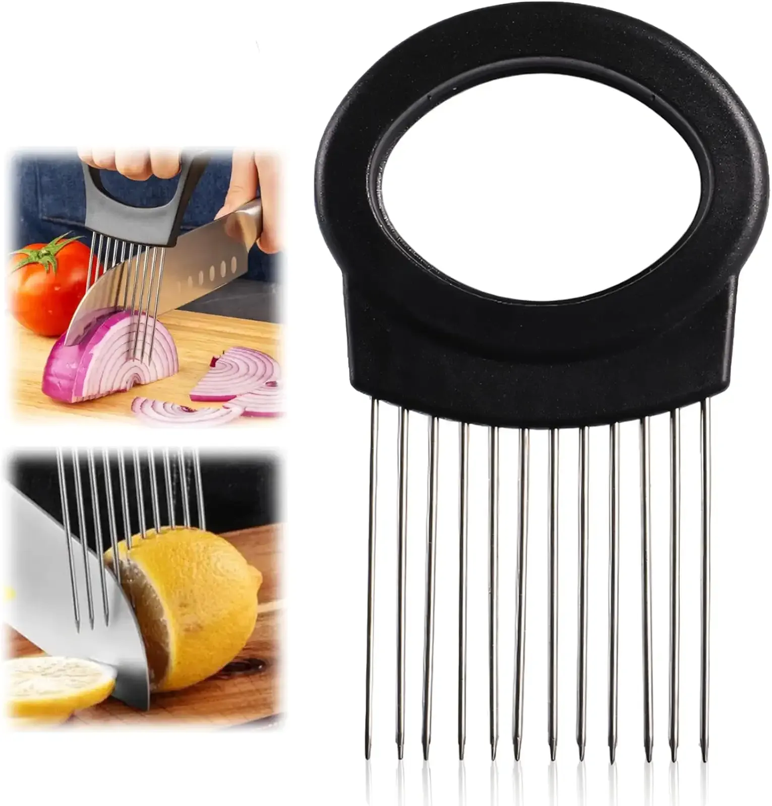 Upgrade Onion Holder for Slicing, Stainless Steel Lemon Slicer Onion Cutter for Slicing, Vegetable Cutter for Potato and Tomato, Avocados, Eggs, Meat, Kitchen Chopper Slicings Tool (Round, 1PC)