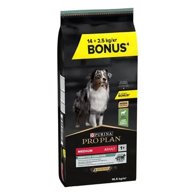 Croquettes PURINA PRO PLAN pour chien 14 kg + 2,5 kg offerts ! Medium Adult Sensitive Digestion agneau, riz