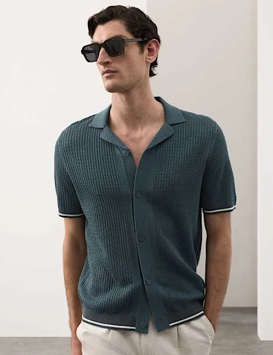 Tipped Button Through Revere Polo Shirt