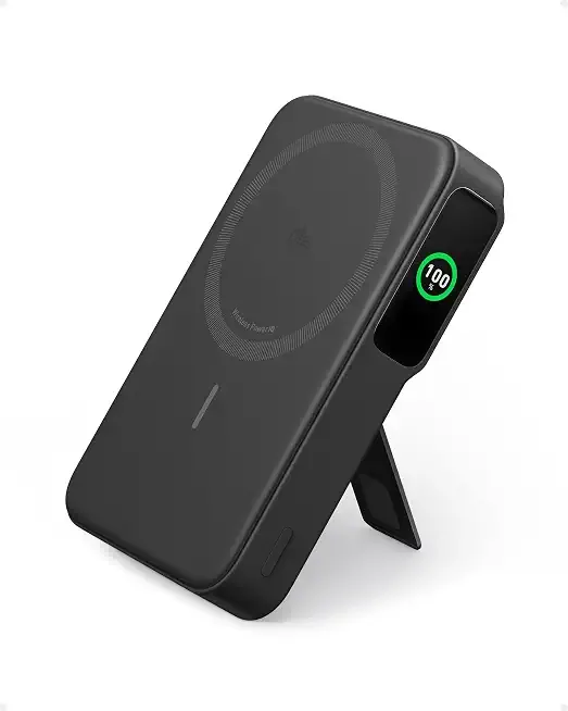 Anker MagGo Power Bank, Qi2-Certified 15W 10,000mAh Portable Charger | Ultra-Fast MagSafe-Compatible Charging, Smart Display and Stand, for iPhone 15 / 14 / 13 / 12 Series (USB-C Cable Included)