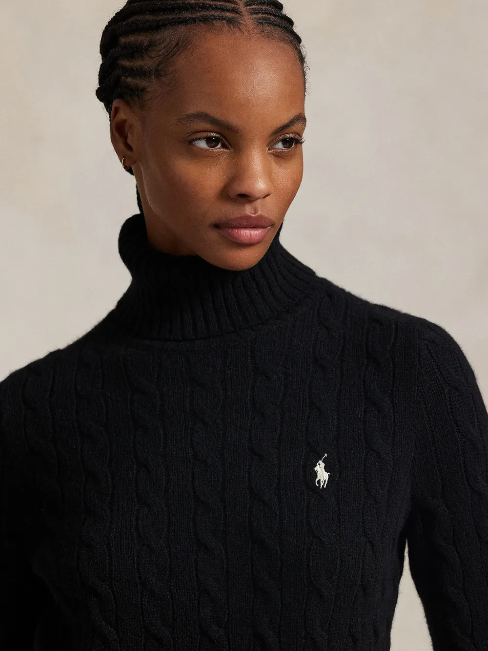 CABLE T-NECK SWEATER