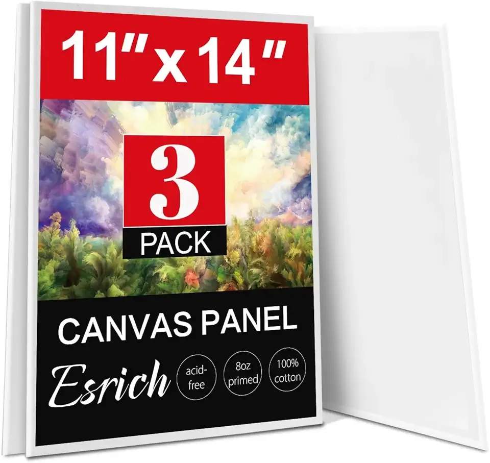 ESRICH Canvas Boards for Painting, 3 Pack Canvases for Painting 11x14 Cotton Primed Acid Free Blank Canvas Panels for Oil Paint, Watercolor, Acrylic Paint, Gouache and Tempera.